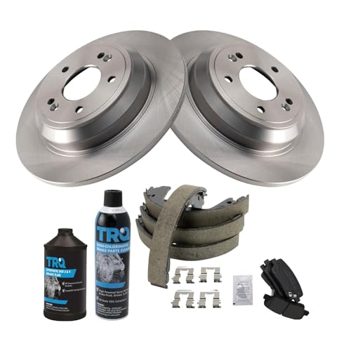 Image of TRQ Rear Brake Pad & Rotor Kit, with Chemical Kit Parking Brake Shoe Set Ceramic Compatible with 2009 Hyundai Genesis