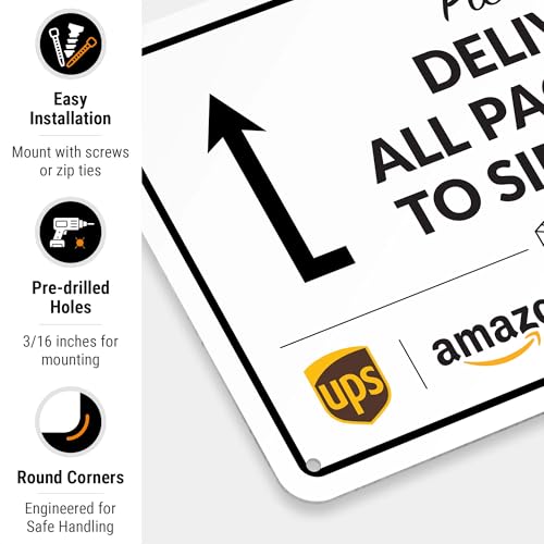 Image of Package Delivery Sign, Delivery Instructions All Package To Side Door Sign, 10x7 Inches, Rust Free .040 Aluminum, Fade Resistant, Made in USA
