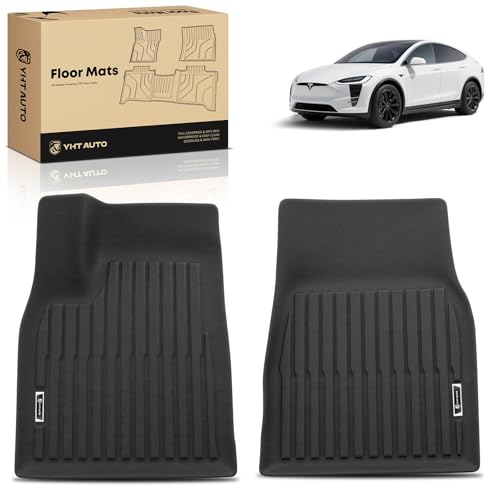 YHTAUTO Floor Mats Compatible with Tesla Model X 2022-2026 (6-Seater) TPE Floor Liners All Weather Custom Fit 1st Front Row Set of 2 Black