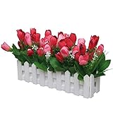 Photo Gallery flikool tulipani artificiali con recinto in legno falso fiore artificiale in vaso vero tocco tulipano bonsai piante artificiali per regalo casa balcone ufficio tavolo decorazione - rose