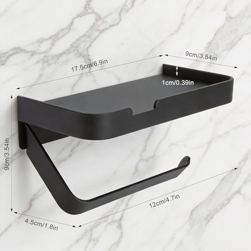 Toilettenpapierhalter mit Ablage wandmontage ohne Bohren – klopapierhalter Aluminium schwarz modern – Stabiler papierrollenhalter Wand mit handyablage für Bad wc Badezimmer