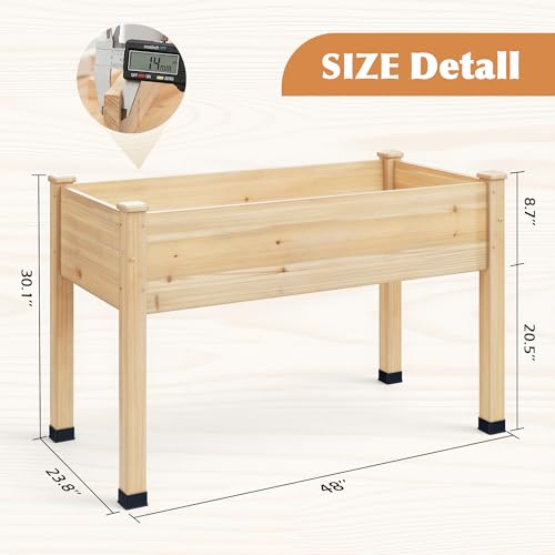 Image of Wood Raised Garden Bed, 48x24x30in Elevated Wooden Planter Box with Legs Standing Growing Bed for Backyard, Patio, Balcony with Bed Liner, 200 Pound Capacity 2PCS