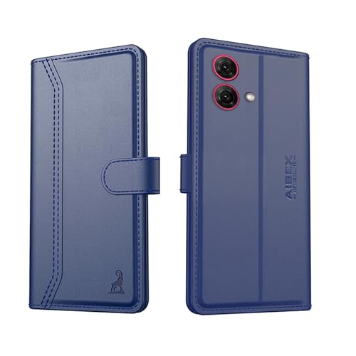 Image of AIBEX Compatible for Motorola G84 5G Flip Cover Leather Finish with Magnatic Closure | Inside TPU with Card Pockets | Wallet Stand | Complete Protection Flip Case -Blue