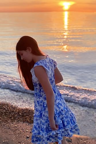 Image of Arshiner Girls Dresses Flutter Sleeve A-Line Sundress Casual Summer Tiered Swing Midi Pocket Dress