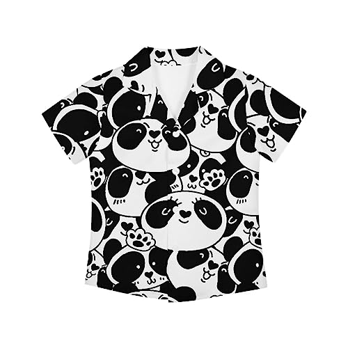 Panda Print Collared Shirt Boy Woven Casual Kids Hawaiian Shirt Children Button Down Little & Big Boy Flannel Shirt Summer Top Clothes