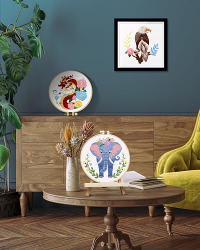 Image of TINDTOP Embroidery Kit for Beginners Adult, Elephant Embroidery Kit for Beginners Include Embroidery Cloth Hoops Threads for Craft Lover Hand Stitch with Embroidery Skill Techniques | Include Embroidery Cloth Hoops Threads for Craft Lover Hand Stitch with Embroidery Skill Techniques