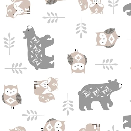 Image of Lambs & Ivy Woodland Forest White /Gray Animal 100% Cotton Baby Fitted Crib Sheet