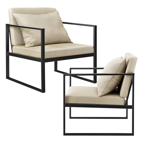 [en.casa] Set de 2X Sillones de Comedor Textil y Hierro - 70 x 60 x 60 cm - Color Arena