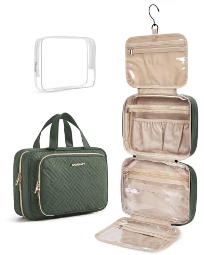 Image of BAGSMART Toiletry Bag Hanging Travel Makeup Organizer with TSA Approved Transparent Cosmetic Bag Makeup Bag for Full Sized Toiletries(Dusty Green)