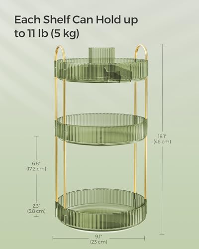 Image of SONGMICS Makeup Organizer, 3-Tier Countertop, Customizable, Pale Green | Customizable skincare organizer countertop, round rotating, toiletries vanity organizer, lazy susan, gift UJKA011C01