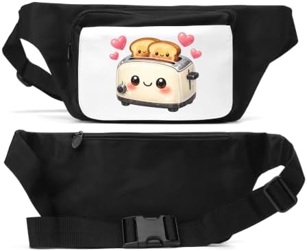 Adorable Smiling Toaster with Happy Bread Unisex Waist Bag Black image 3