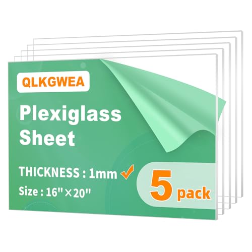 Image of 5 Pack 16x20 inch Plexiglass Sheets 0.04 inch Thick,1mm Clear Acrylic Sheet