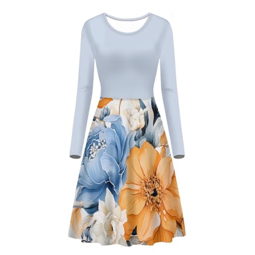 Midi Dresses for Women Fall Long Sleeve Puffy Dress Size S-4XL4