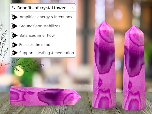 Image of Crystal Heaven Certified Pink Agate Crystal Tower Obelisk Point For Chakra, Healing And Balancing - Aaa Grade Original Certified Gemstone Agate For Reiki Meditation Yoga Spiritual (3-4 Inches)