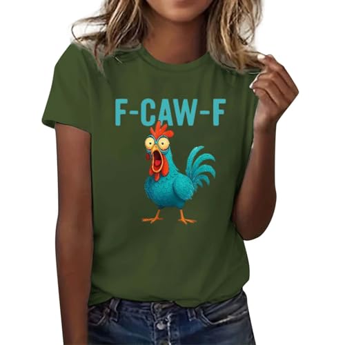 T-shirt pour femme avec coq amusant - Haut amusant avec inscription « F-CAW-F » - T-shirt graphique pour une apparence humoristique, Stil_q01 Vert armée, S