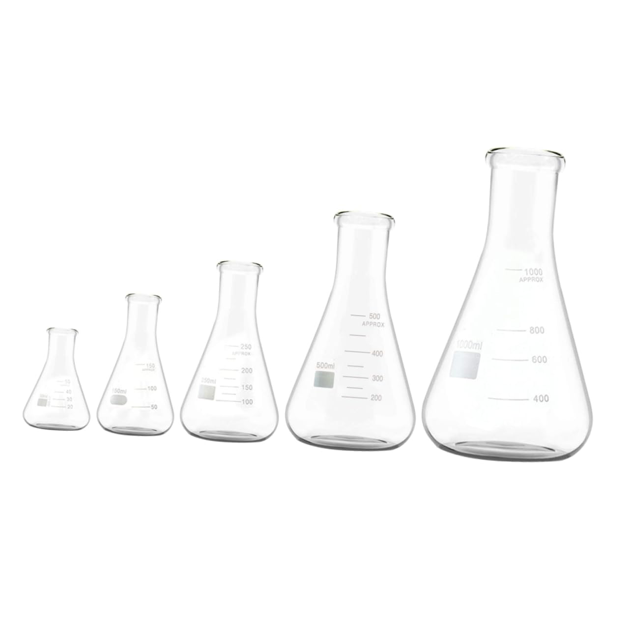GLEAVI 5pcs High Borosilicate Conical Flasks Thickened Flat Bottom Erlenmeyer Flasks for Lab Education and Research Eco-Friendly Glass
