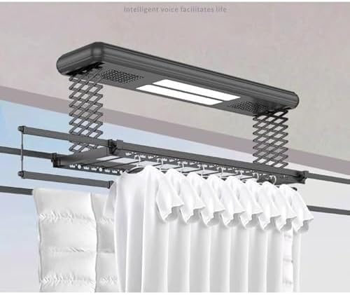 Electric Ceiling Mounted Clothes Dryer with Remote Control, Aluminium & Steel Automatic Lifting Clothes Hanger, Single Row Scissors Rack for Household, Balcony, Laundry