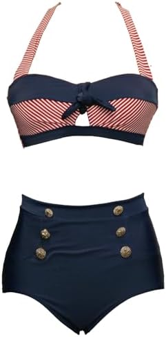 Bikini Pin Up Estilo Marinero para Mujer – Traje de Baño Retro de Cintura Alta Vintage