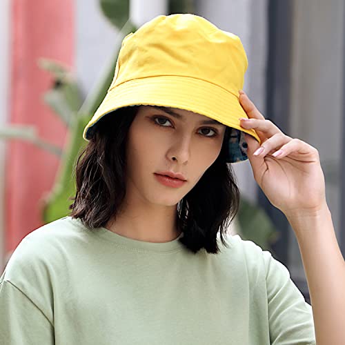 Beach Sun Hat Unisex Trendy Bucket Hat For Women Teens Travel Summer Girl Bucket Hats Packable (Cai Lan Se) #TOP2