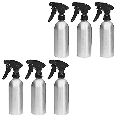mDesign Aluminum Rustproof Spray Bottles - Adjustable Stream Nozzle for Hair, Body, detangler, Water, Essential Oils, Cleaning, Aromatherapy for Women- 12-oz, Pack of 6, Brushed Aluminum/Black
