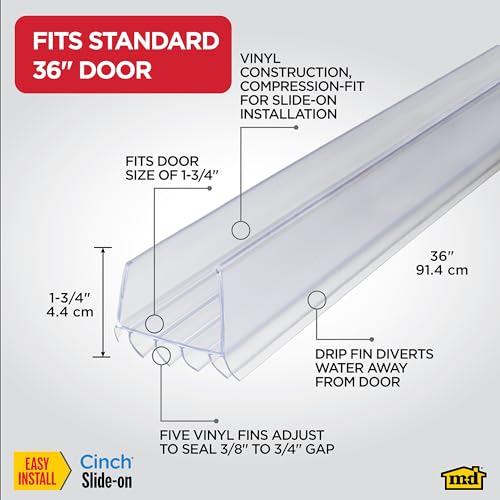 M-D Building Products Vinyl Cinch U-Shape Door Bottom Seal, Slide-On Weatherstripping Draft Stopper, Easy to Install, Fits 36” x 1-3/4” Doors, Fills 3/8”- 3/4” Gaps, 43338, Clear by M-D Building Products - Image 2