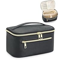 Travel Makeup Bag Organizer, Large Capacity Cosmetic Pouch for Women, Waterproof Make Up with Divider, Clamshell Makeup Case Make Up Bag with Handle and Metal Zipper, Travel Essentials Black