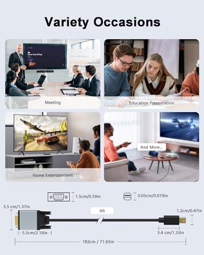 image for Foboiu Mini DisplayPort to VGA Cable 6 Feet, Mini DP Display Port to V