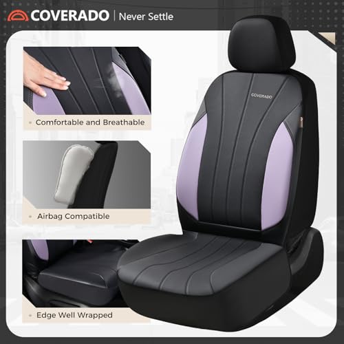 Image of Coverado Car Seat Covers Front Seats, Automotive Seat Covers 2 Pack, Leather Car Seat Covers, Spill-Proof Design, Purple Seat Covers for SUV Sedan Truck