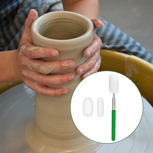 Image of Gosknor Telescoping Sponge Pottery, Retractable Clay Tool Sponges on Stick Extend up to 28.35in Telescoping Sponge Sticks for Pottery (Green)