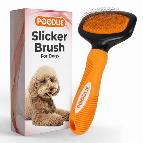Poodle Pet Slicker Brush - For Dogs, Cats, Rabbits - Matted/Loose Fur, Knots - Suitable for Doodle/Goldendoodle Grooming and Shredding Short/Long Hair (Orange)