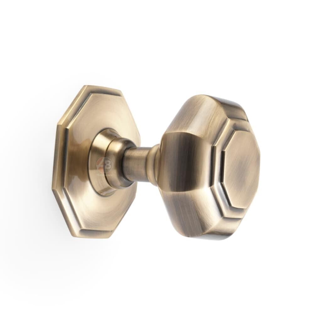 AB Hardware 70mm Antique Brass Octagonal Centre Door Knob Pull Front Back Solid Brass