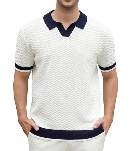 Alex Vando Mens Knit Polo Shirts Casual Short...