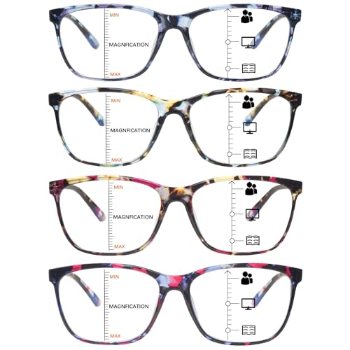 COJWIS Multifocus Progressive Reading Glasses for Women/Men - 4 Pack Bifocal Computer/Book Readers Blue Light Blocking With Spring Hinge(4 Mix,2.5x)