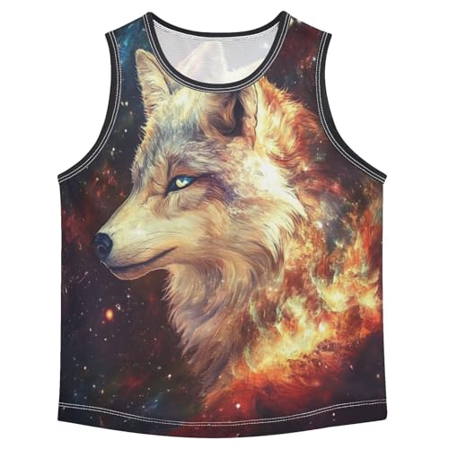 Boys Tank Top Shirts Galaxy Wolf Sleeveless T-Shirts Crew Neck for Kids Clothing Children