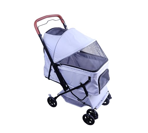 FOURPAW Reversible Pet Stroller (4 Wheels for Cats and Dogs) for Small and Medium Pets up to 33 lbs.Gray