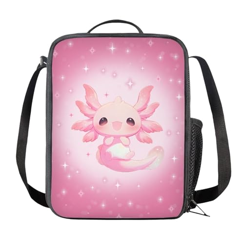 Pink Axolotl Print Kids School Book Bag Sets, Backpack with Lunch Box Pen Case 3 Packs for Girls Boys Toddler3