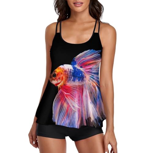 Maillot de bain tankini d'exception avec robe de plage fine et shorty garçon poisson couleur