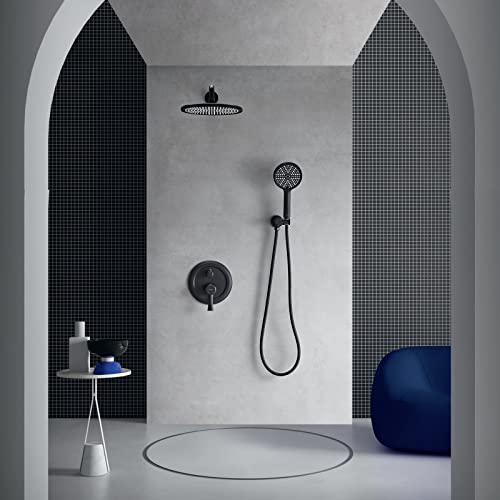 Ssww Shower System Matte Black, 10" Rain Mixer Shower Combo Set, Rainfall Shower Head And Handheld Wall Mounted Shower Faucets Sets Complete For Bathroom (Valve Included) #TOP1