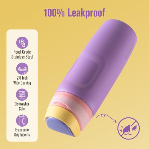 Image of Coolflask MegaSip Insulated Water Bottle 24 oz with Straw, Wide Mouth Water Bottles Leak-Proof, 24+ Hours Cold, BPA-Free Dishwasher Safe, Metal Water Flask for Sports Gym Work Office, Sunrise Purple