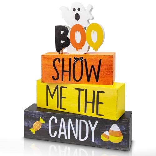 Image of 4 Pcs Halloween Wooden Decor, Show Me the Candy Decorations