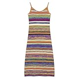 ELFSACK Womens Maxi Cami Bodycon Dresses Dyed Ice Yarn Multicolors Striped Long Dress Slim Fit, S