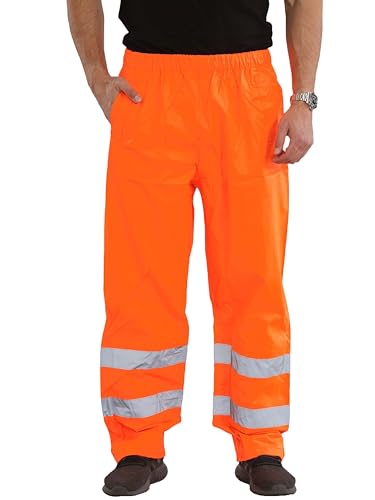 kraftd Mens Hi Vis Safety Over Trouser Waterproof Rain Trousers Work High Viz Visibility Pants Orange