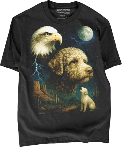 BABATEES Lagotto Romagnolo Moonlit Artwork Premium Black Tshirt - 100% Cotton - for Men & Women