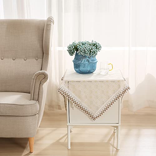 Bettop Square Tablecloth,Nightstand Tablecloth,Side Table Cover,Table Cloth For Bedside Table/ Nightstand/Night Table/Tea Table/End Table/Dressers,Table Dustcover Doilies For Furniture (Hollow Lace) #TOP1