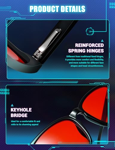 TIJN Sleep Glasses with Blue Green Light Blocking, Red Light Lens for Computer Gaming, Screen Fatigue & UV Protection