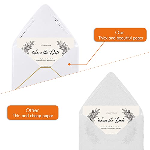 A7 White Envelopes 5 x 7 With Gold Border,- 50 Pack,For 5x7 Cards| Quick Self Seal| Perfect for Weddings, Invitations, Photos, Graduation, Baby Shower| 250GSM Luxury paper|5.25 x 7.25 Inches (White))