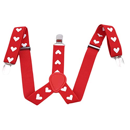 ZALING Chidren Toddlers Red Heart Type Print Suspenders Y-Back Adjustable Clip-on Trousers Elastic Party Braces