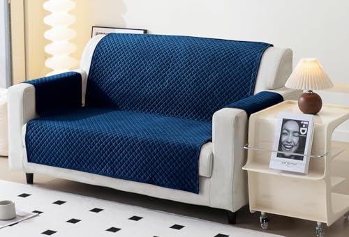 Image of Fashion Throw Quilt-Fully Covered 2 Seater Anti-Slip Quilted Sofa Covers for Living Room Sofa Slipcovers Furniture Cover Home Decor Navy