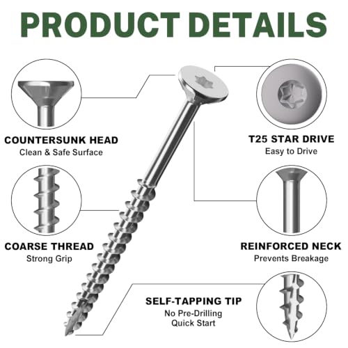 Image of LIONMAX #10x3-1 /2 Inch 304 Stainless Steel Deck Screws, Wood Screws, 100PCS