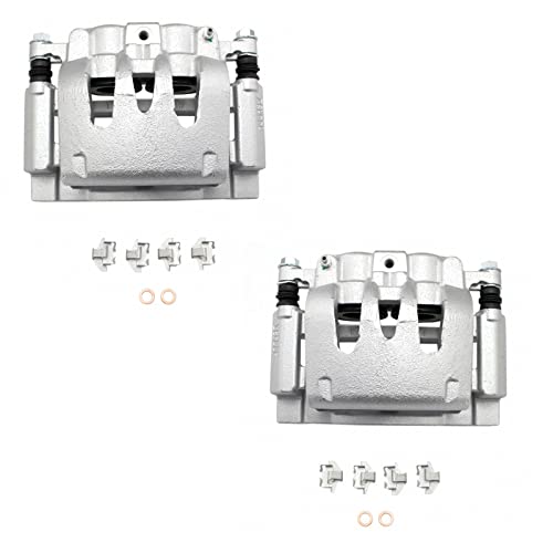 Image of TRQ Rear Driver and Passenger Side Brake Caliper Set Caliper Brackets Hardware Compatible with 08-12 Ford F-250 Super Duty, 08-12 F-350 Super Duty with Single Rear Wheels SRW